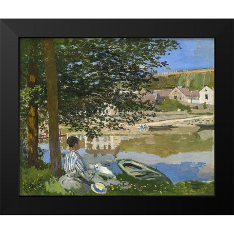 On the Bank of the Seine, Bennecourt Black Modern Wood Framed Art Print by Monet, Claude