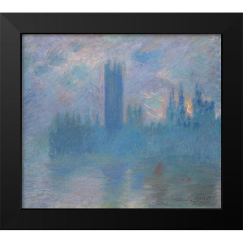 Houses of Parliament, London Black Modern Wood Framed Art Print by Monet, Claude