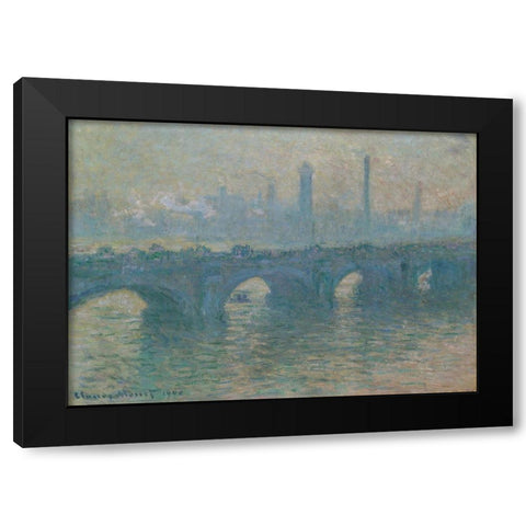 Waterloo Bridge, Gray Weather Black Modern Wood Framed Art Print by Monet, Claude