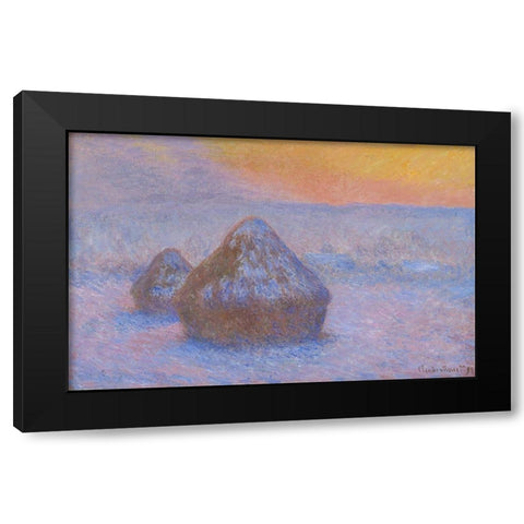 Stacks of Wheat (Sunset, Snow Effect) Black Modern Wood Framed Art Print with Double Matting by Monet, Claude