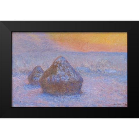 Stacks of Wheat (Sunset, Snow Effect) Black Modern Wood Framed Art Print by Monet, Claude