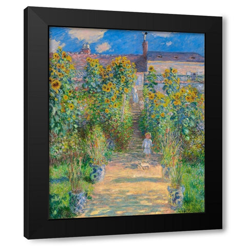Garden of the artist at Vetheuil Black Modern Wood Framed Art Print with Double Matting by Monet, Claude