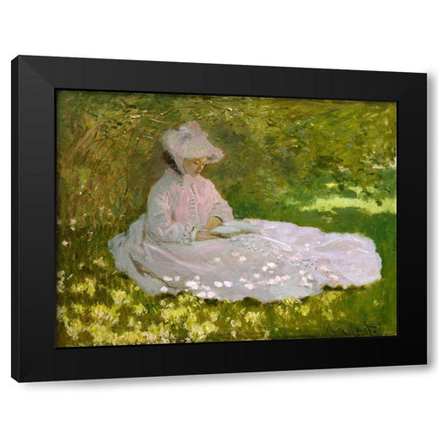 Springtime Black Modern Wood Framed Art Print with Double Matting by Monet, Claude