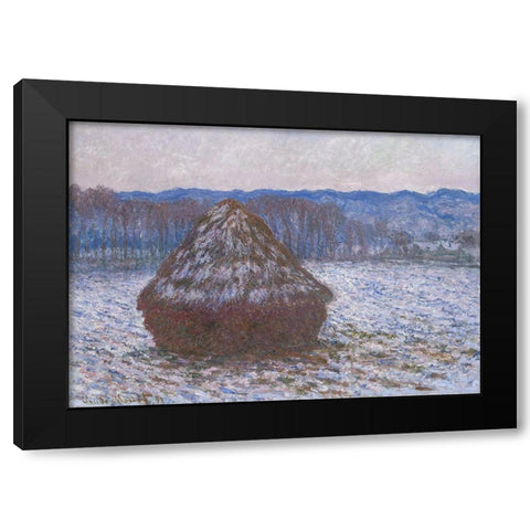 Stack of Wheat Black Modern Wood Framed Art Print with Double Matting by Monet, Claude