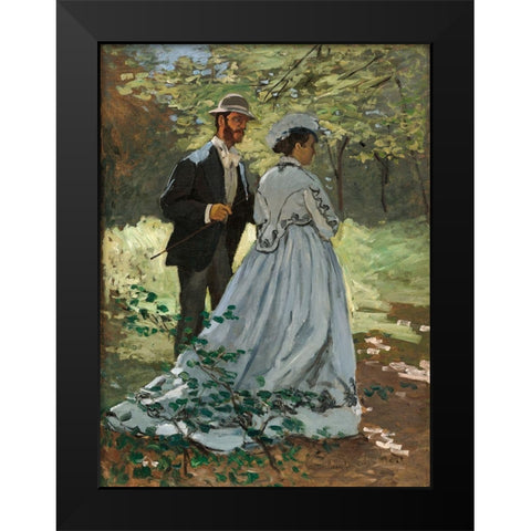 Bazille and Camille Black Modern Wood Framed Art Print by Monet, Claude
