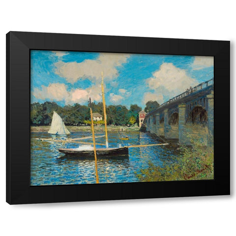 The Bridge at Argenteuil Black Modern Wood Framed Art Print with Double Matting by Monet, Claude
