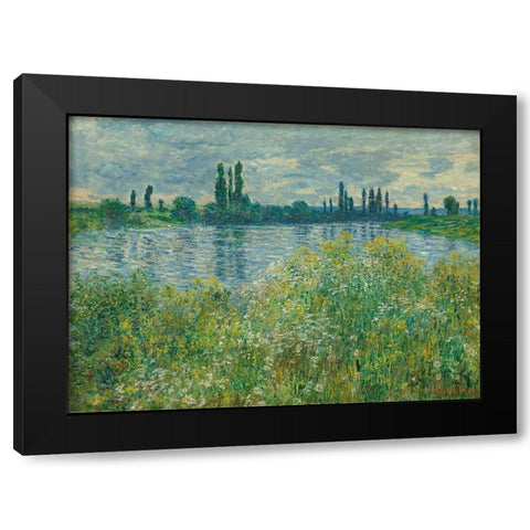 Banks of the Seine, Vetheuil Black Modern Wood Framed Art Print with Double Matting by Monet, Claude