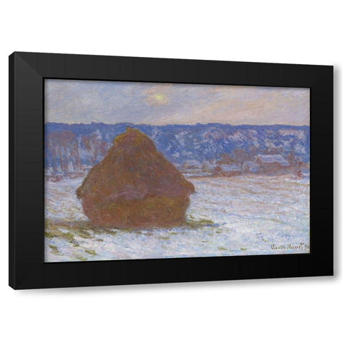 Stack of Wheat (Snow Effect, Overcast Day) Black Modern Wood Framed Art Print with Double Matting by Monet, Claude