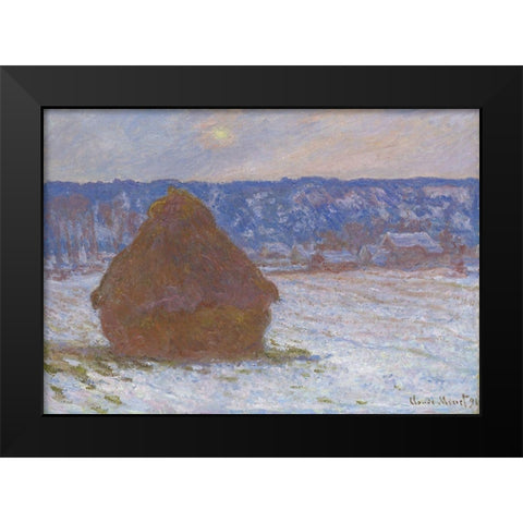 Stack of Wheat (Snow Effect, Overcast Day) Black Modern Wood Framed Art Print by Monet, Claude