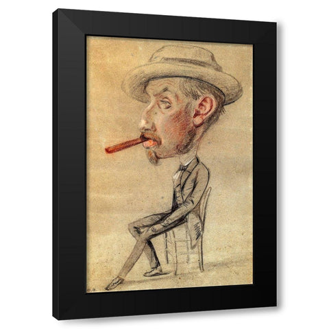 Caricature of a Man with a Big Cigar Black Modern Wood Framed Art Print with Double Matting by Monet, Claude
