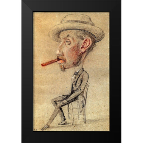 Caricature of a Man with a Big Cigar Black Modern Wood Framed Art Print by Monet, Claude