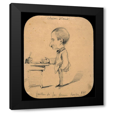 Caricature of a Man Standing by Desk Black Modern Wood Framed Art Print by Monet, Claude