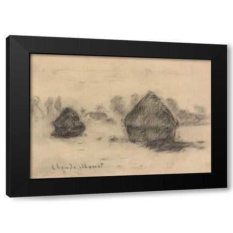 Stacks of Wheat Black Modern Wood Framed Art Print with Double Matting by Monet, Claude