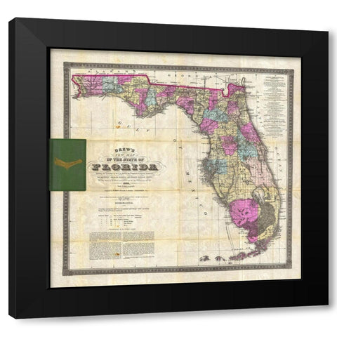 New Map of The State of Florida, 1870 Black Modern Wood Framed Art Print with Double Matting by Drew, Columbus