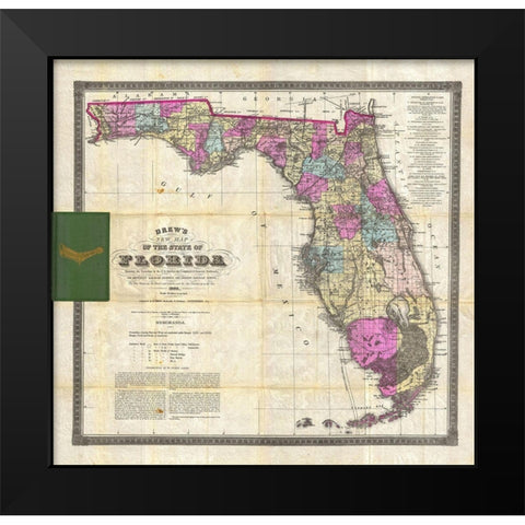 New Map of The State of Florida, 1870 Black Modern Wood Framed Art Print by Drew, Columbus