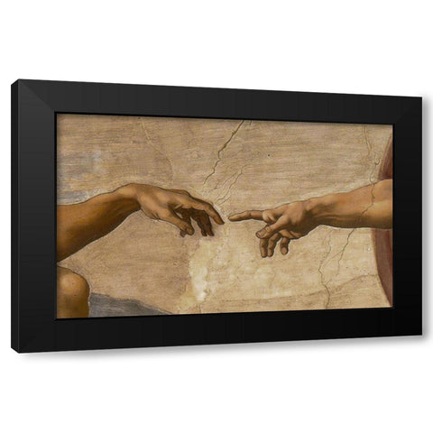 The Creation of Adam Detail Black Modern Wood Framed Art Print with Double Matting by Michelangelo