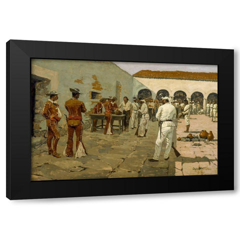 The Mier Expedition The Drawing of the Black Bean Black Modern Wood Framed Art Print with Double Matting by Remington, Frederic