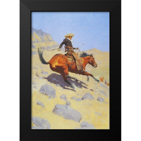 The Cowboy Black Modern Wood Framed Art Print by Remington, Frederic