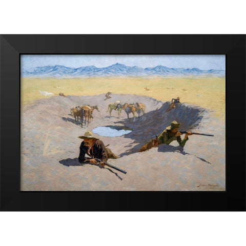 Fight for the Water Hole Black Modern Wood Framed Art Print by Remington, Frederic