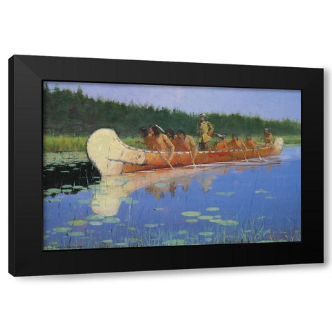 Radisson and Groseilliers Black Modern Wood Framed Art Print with Double Matting by Remington, Frederic