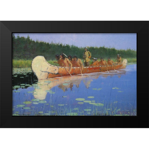 Radisson and Groseilliers Black Modern Wood Framed Art Print by Remington, Frederic