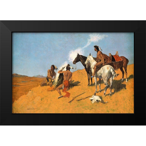 The Smoke Signal Black Modern Wood Framed Art Print by Remington, Frederic