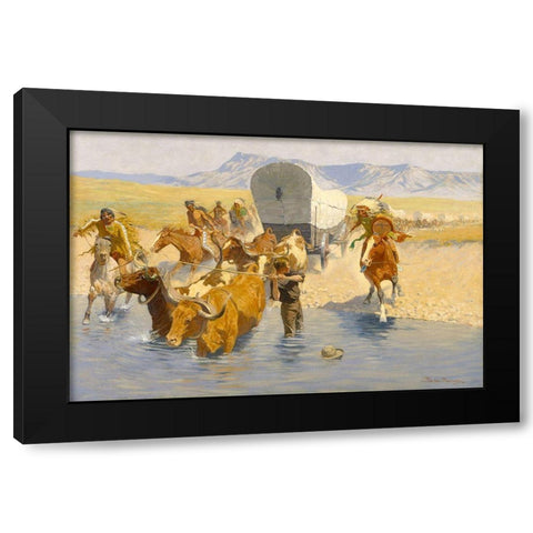The Emigrants Black Modern Wood Framed Art Print with Double Matting by Remington, Frederic