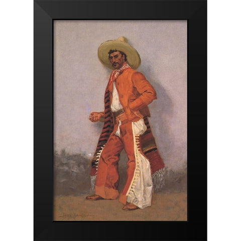 A Vaquero Red Black Modern Wood Framed Art Print by Remington, Frederic