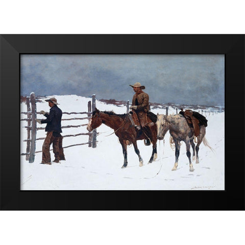 The Fall of the Cowboy Black Modern Wood Framed Art Print by Remington, Frederic