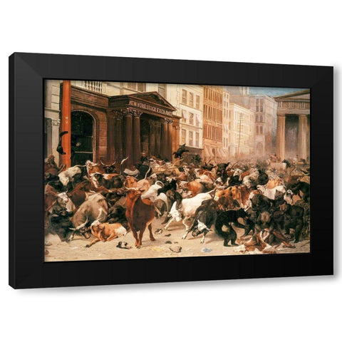 Bulls and Bears in the Market Black Modern Wood Framed Art Print by Beard, William Holbrook
