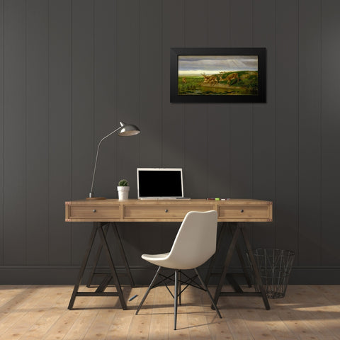 Deer on the Prairie Black Modern Wood Framed Art Print by Beard, William Holbrook
