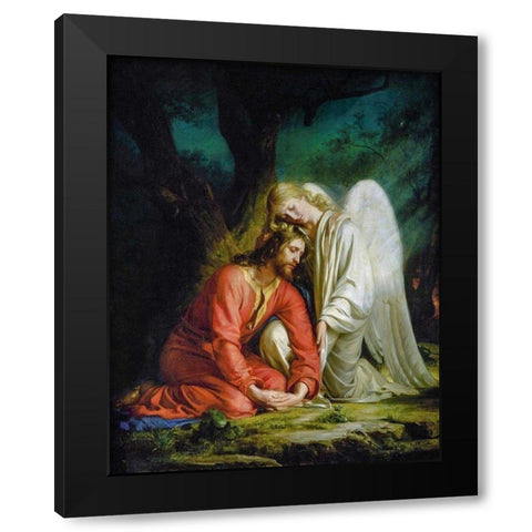 Christ in Gethsemane Black Modern Wood Framed Art Print by Bloch, Carl