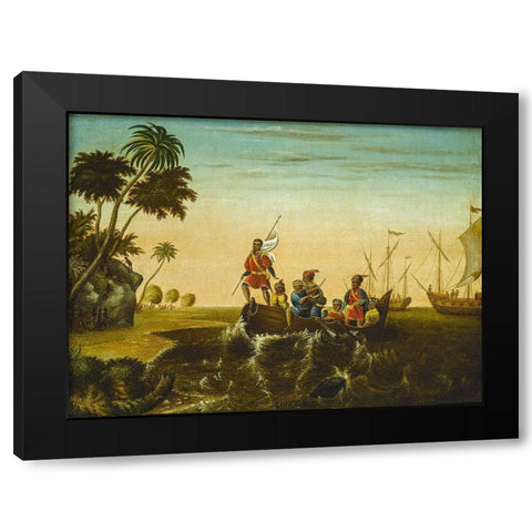 The Landing of Columbus Black Modern Wood Framed Art Print by Hicks, Edward