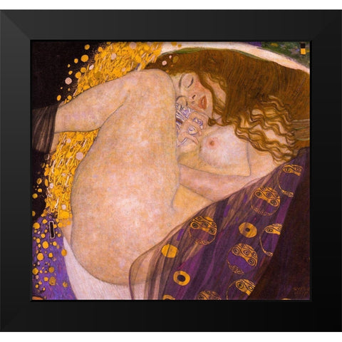 Danae Black Modern Wood Framed Art Print by Klimt, Gustav