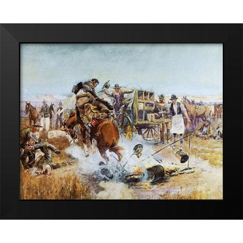 Bronc to Breakfast Black Modern Wood Framed Art Print by Russell, Charles Marion