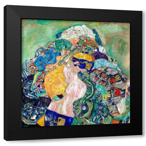 Baby Cradle Black Modern Wood Framed Art Print with Double Matting by Klimt, Gustav