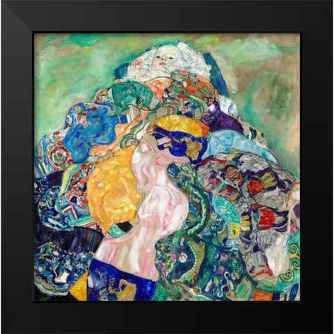 Baby Cradle Black Modern Wood Framed Art Print by Klimt, Gustav