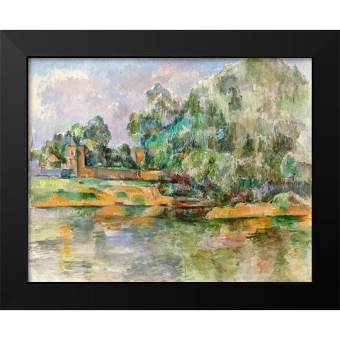 Riverbank Black Modern Wood Framed Art Print by Cezanne, Paul