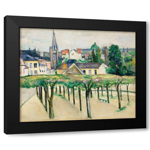 Village Square Black Modern Wood Framed Art Print with Double Matting by Cezanne, Paul