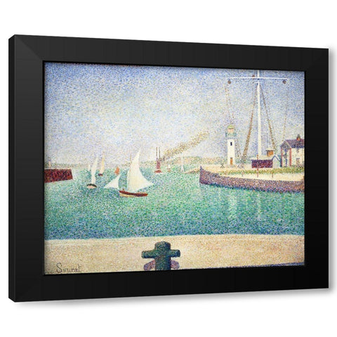 Entrance of The Port of Honfleur  Black Modern Wood Framed Art Print with Double Matting by Seurat, Georges