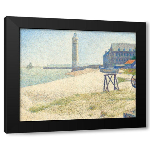 The Lighthouse at Honfleur Black Modern Wood Framed Art Print with Double Matting by Seurat, Georges
