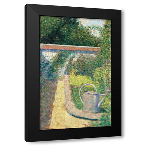 The Watering Can–Garden at Le Raincy Black Modern Wood Framed Art Print by Seurat, Georges