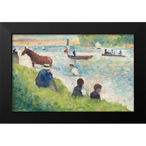 Horse and Boats Black Modern Wood Framed Art Print by Seurat, Georges