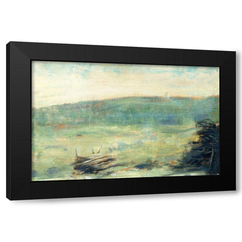 Landscape at Saint-Ouen  Black Modern Wood Framed Art Print by Seurat, Georges