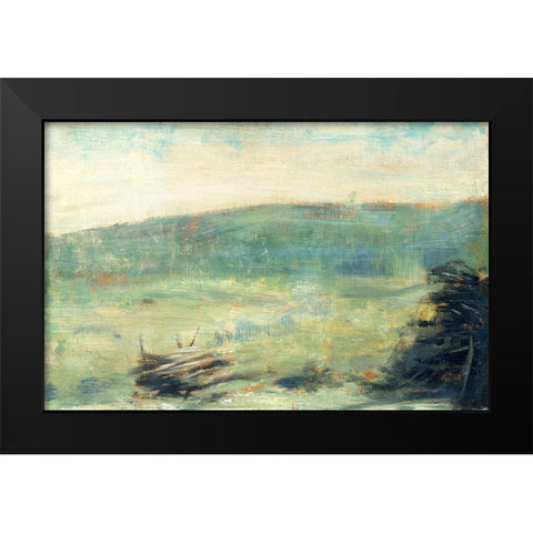 Landscape at Saint-Ouen  Black Modern Wood Framed Art Print by Seurat, Georges