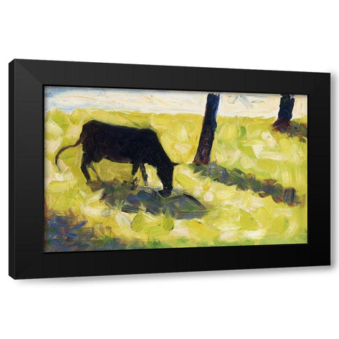 Black Cow in a Meadow  Black Modern Wood Framed Art Print by Seurat, Georges