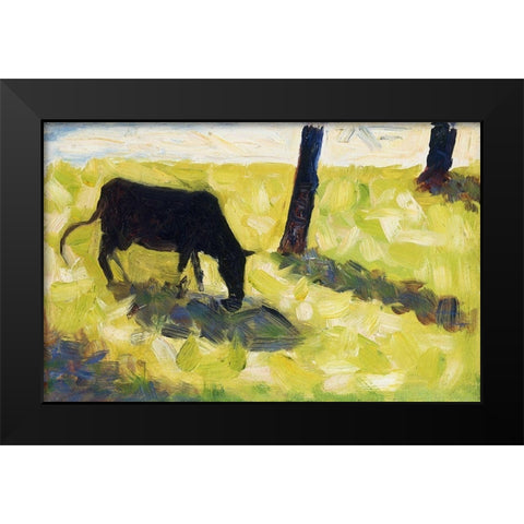 Black Cow in a Meadow  Black Modern Wood Framed Art Print by Seurat, Georges