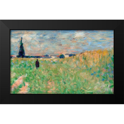 A Summer Landscape Black Modern Wood Framed Art Print by Seurat, Georges
