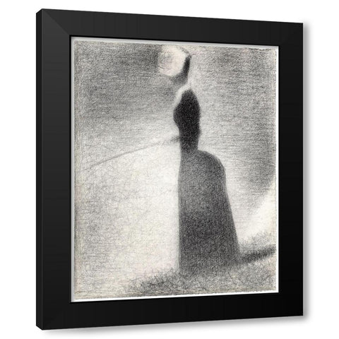 A Woman Fishing Black Modern Wood Framed Art Print with Double Matting by Seurat, Georges