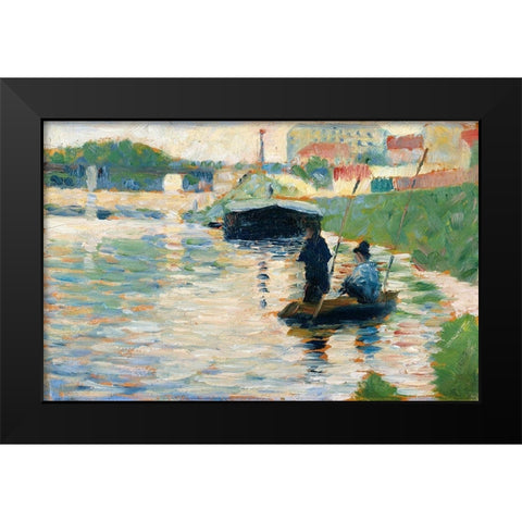 View of the Seine Black Modern Wood Framed Art Print by Seurat, Georges